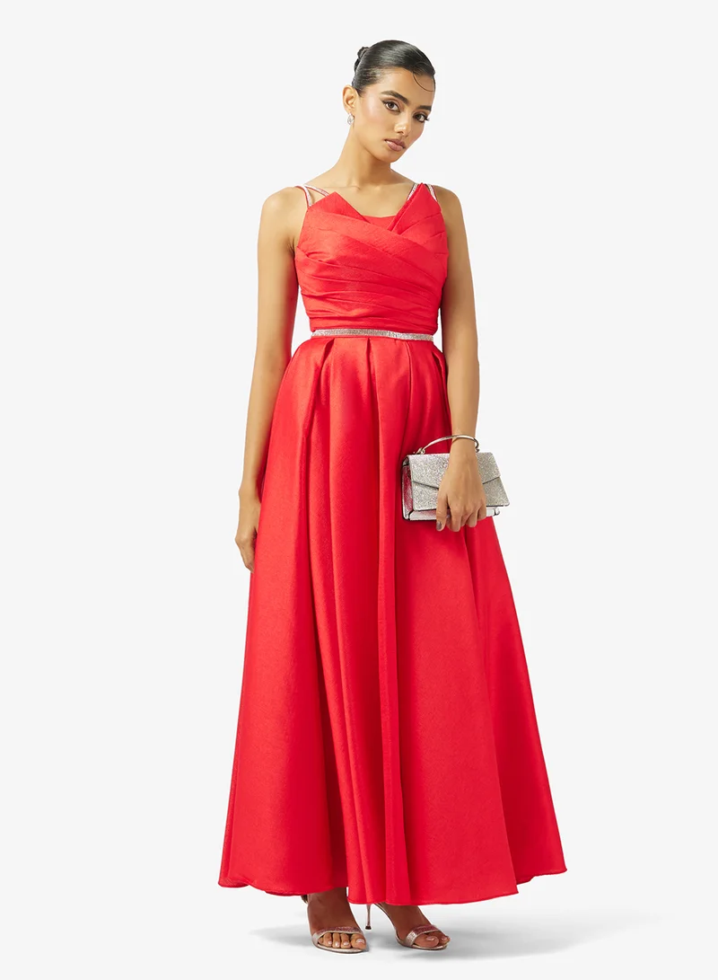 Akadia Fashion  V-DRAPED BUST LACED TAFFETA DRESS for Women | Best Price UAE